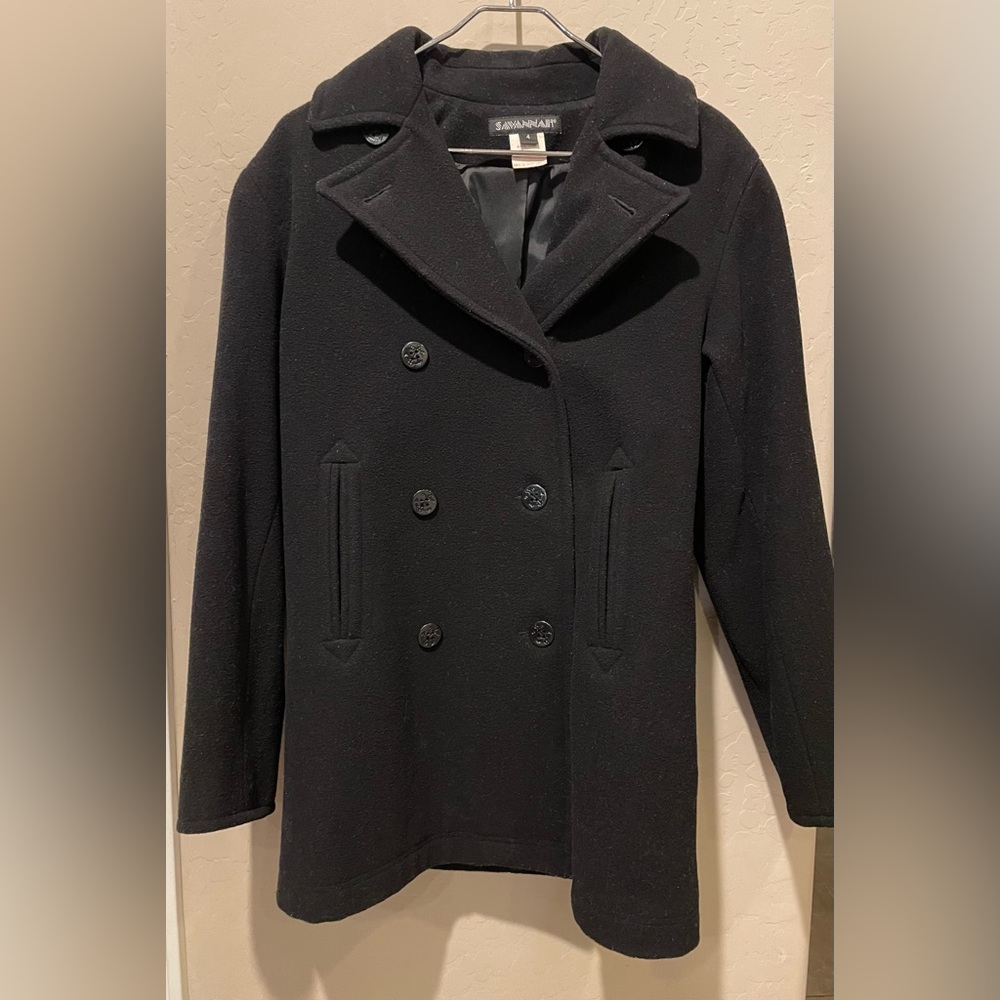 Heavy winter peacoat. Timeless and classy. Size 6. Black